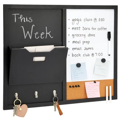 Message Center Bulletin Board - Magnetic Message Board Wall Organizer with Hooks - Image 1 of 4