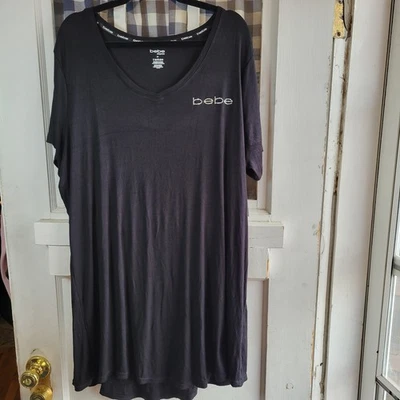 NUEVO CON ETIQUETAS Bebe Para Mujer Camisa Negra para Dormir Camisón Logo en la Parte Frontal Elastizada Talla Grande 3X Foto 1 de 4