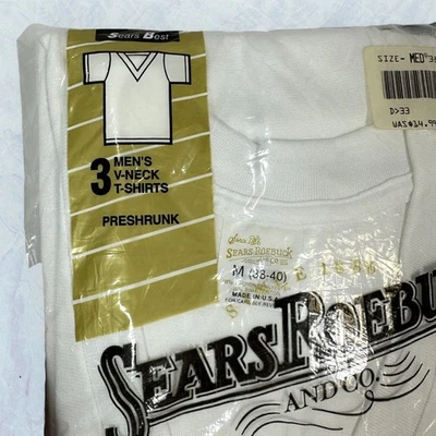 Camisetas De Colección Sears Roebuck Doradas Confort Blancas Cuello en V Nuevas de Lote Antiguo Paquete de 3 MED 38-40 Foto 1 de 4