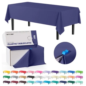 54 Inch X 300 Feet Navy Plastic Table Cover Roll in A Cut - to - Size Box wit... - Picture 1 of 9