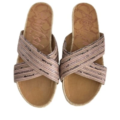 Blowfish Malibu Sandals Cross Strap Espadrille Slip On Flats Nude Black Size 9 - Image 1 of 4