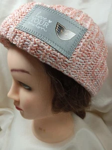 BEANIE HAT*LOVE YOUR MELON* Knitted SALMON and WHITE SPECKLED 100% Cotton Nice - Picture 1 of 10