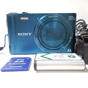 SONY Cyber-Shot DSC-WX300 Blue Camera  w/Battery Charger SD Card Japanese - Picture 1 of 24