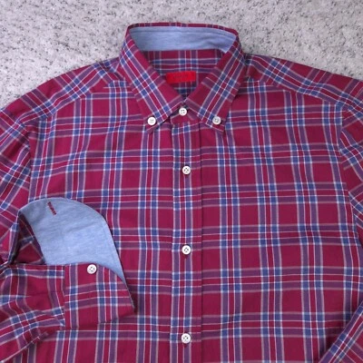 Camisa Isaia Napoli Para Hombres 15.5 39 Puño Abatible Cuadros Borgoña Azul Manga Larga Usada en Excelente Condición Foto 1 de 4