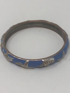 Bangle Bracelet Hinged Blue Enamel With Gold Inlay Starfish Tropical - Picture 1 of 5