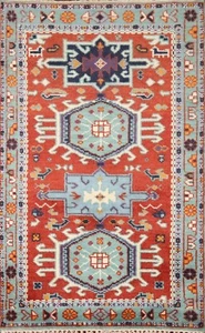 Geometric Rust Heriz Serapi Oriental Accent Rug 3'x5' Wool Hand-made Foyer Rug - Picture 1 of 12
