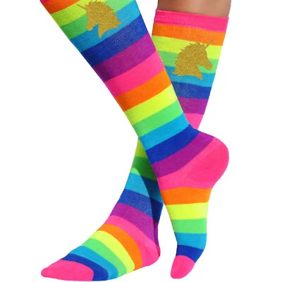 Gold Unicorn Rainbow Knee High Socks Long Leg Warmers Boot Stockings Womens Gift - Image 1 of 2