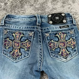 Miss Me Capri Jeans Girls 10 Blue Denim Stretch Embellished Pockets Cross Bling - Picture 1 of 19