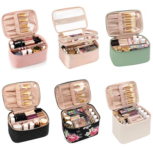 Bolsa grande de maquillaje cosmético organizadora de viaje con soporte para cepillo y compartimentos - Imagen 1 de 84