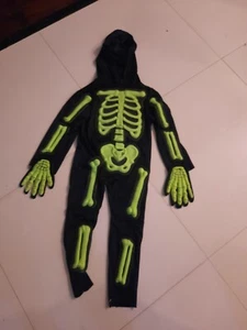 Kids Skeleton Costume S 4 5  Black Green Bones Halloween Boys Girls - Picture 1 of 4