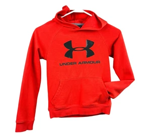 UNDER ARMOUR ColdGear Rival Hoodie Boys Small Pullover Orange Cotton Fleece - Picture 1 of 4