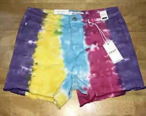 Neu mit Etikett Judy blaue Damenshorts Large Schnee Kegel Batik Stretch hohe Taille L - Bild 1 von 9
