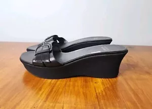 Stuart Weitzman Platform Leather Slides Black Vintage Size 10M - Picture 1 of 14
