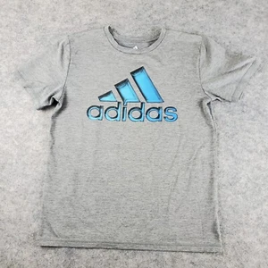 Adidas Shirt Boy Large Gray Crew Neck Short Sleeve Graphic Stretch Pullover Logo - Picture 1 of 15