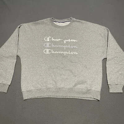 Champion Womens Long Sleeve Gray Crew Neck Cropped Sweatshirt Activewear XL - Image 1 of 4