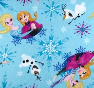 Disney Frozen Ice Skating Blue Elsa Anna Olaf Polyester Fleece Fabric Half Metre - Picture 1 of 2