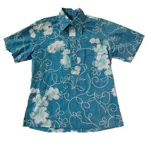 Vtg Cooke Street Hawaiian 3 Button Placket Shirt Mens Medium Blue Floral SS USA - Picture 1 of 8