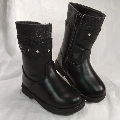 Laura Ashley Black BOOTS Toddler size 5 Girls Embroidered Flowers Glitter - Image 1 of 4