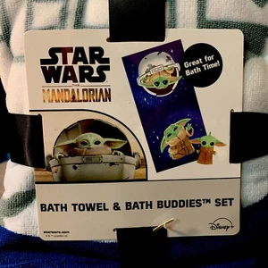 Star Wars Mandalorian Grogu Bath Towel & Plush Bath Buddy Set. New - Picture 1 of 3