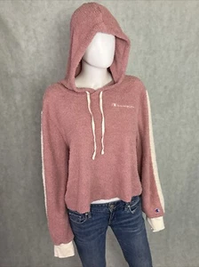 Champion women's XL Plush Pink Terry Cloth cropped drawstring sleep hoodie - Picture 1 of 20