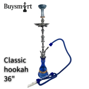36" Classic Hookah Set with Glazed Bowl, 80" Hose, Gold-Trimmed Vase - Picture 1 of 3