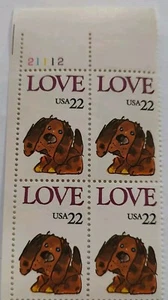 22¢ LOVE /PUPPY Plate Block - Picture 1 of 2
