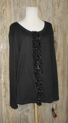 Rafaella NWT Womens Cardigan Sweater Sz 1X Black Ribbon Flowers Whimsigoth Fairy - Image 1 of 4