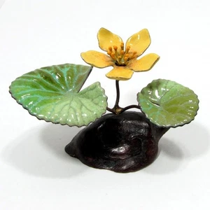 VTG Norman Brumm Single Yellow Flower Enamel On Copper Figurine Sculpture - Picture 1 of 8