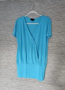 Womens Short Sleeve T-shirt Y2K Summer Baggy Top V-neck ASOS Preloved Blue UK 10 - Picture 1 of 3