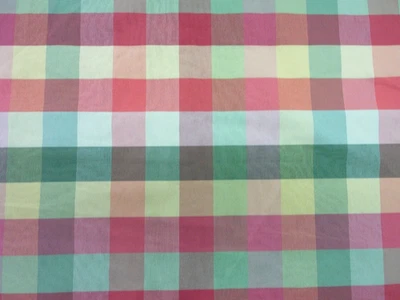 Moire Check Green Yellow Red Plaid Decor Fabric Remnant #4 - Image 1 of 4
