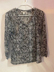 Kenneth Cole Size Small Black & White Sheer Long Sleeve Pullover Top - Picture 1 of 3