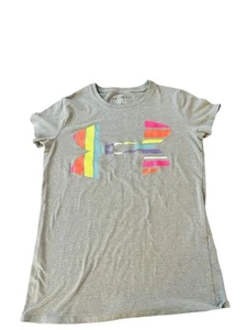 Under Armour Youth Girls Graphic T-shirt Top Size Medium Gray With Bright Colors - Picture 1 of 7
