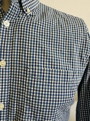 T.M. LEWIN DRESS SHIRT CHECKERED BLUE WHITE SZ MEDIUM BUTTON DOWN LONG SLEEVE - Image 1 of 4