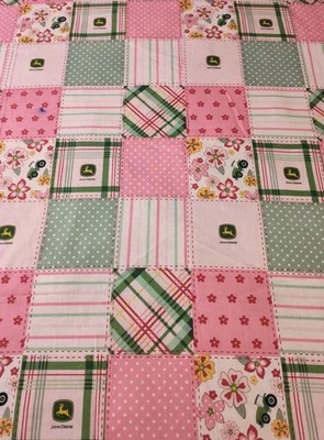 John Deere Fabric Floral Madras Patch Pink, Green & White 31.5"x 44.5' - Image 1 of 4
