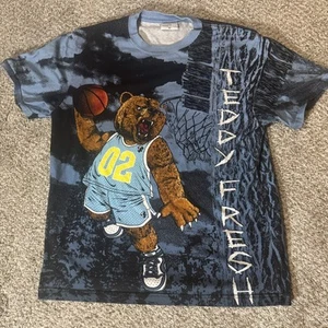Teddy Fresh Shirt Mens Medium Blue Basketball Bear Graphic Tee All Over Print - Picture 1 of 10