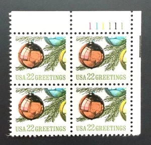 1987 22c CHRISTMAS GREETINGS ORNAMENT MINT MNH PLATE BLOCK OF 4 SCOTT # 2368 - Picture 1 of 3