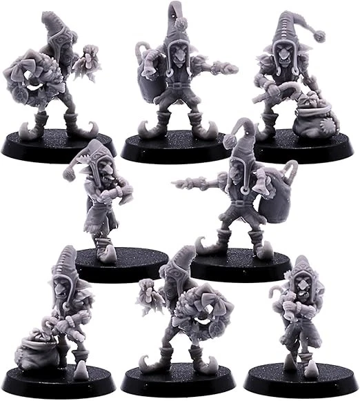 FORGED TERRAIN Christmas Santa Goblin Miniatures ? 8 Fantasy RPG Models | 28mm Resin Figures