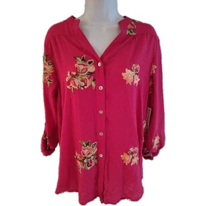 Figueroa & Flower V-Neck Embroidered Blouse Woman's Small Lightweight Pink Top - Picture 1 of 13