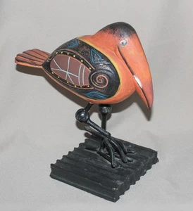 Carved Toucan Bird Figurine On Stand 9” Tall Orange - Picture 1 of 15
