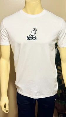 Camiseta masculina Kangol gola redonda canguru bordada logotipo branco casual tamanho pequeno  - Imagem 1 de 3