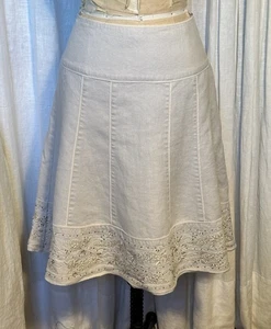 Sigrid Olsen Womens Beige Linen Embellished Flare Midi Skirt Sz 8 Pre-owned - Picture 1 of 11