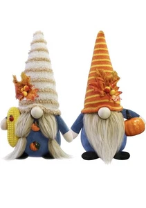 Fall Thanksgiving Gnomes Decor 2-Pc Plush Set w/ Pumpkin Corn Autumn Harvest - Picture 1 of 4