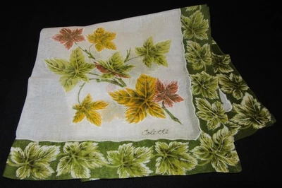 De colección Hankie Colette Firmado Coloridas Hojas de Otoño Telón de Fondo Blanco 13" X 13" Foto 1 de 3