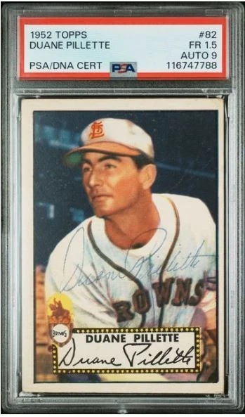 1952 Topps Duane Pillette Signed Baseball Card #82 PSA 1.5 DNA 9 Certified Auto - Image 1 of 4