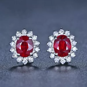 925 Sterling Silver Crystal Red Gemstone Stud Earrings Jewellery Women Gift - Picture 1 of 5