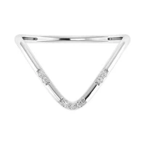 Contoured V Shape Ring 0.040Ctw Diamond in 14k White Gold Stackable Wedding Band - Picture 1 of 5