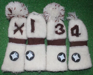 Vintage Golf Headcover Set White Maroon 1 3 4 X Kit - Good Condition - Picture 1 of 3