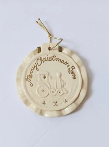 Porcelain Merry Christmas Son Train Theme Ceramic Christmas Ornament Vintage - Picture 1 of 3