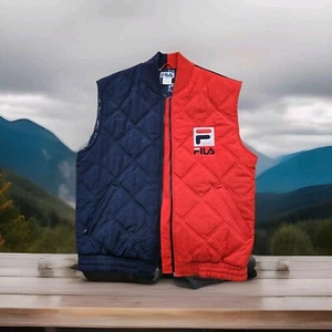Vintage Fila Puffer Vest Red And Blue Stitched 90s Oversized Medium - Picture 1 of 7