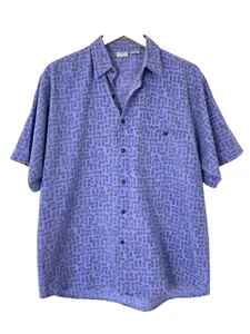 CAMICIA SURF VIOLA Sostanza vintage anni 80 con bottoni spiaggia hawaiana arte tribale cotone M - Foto 1 di 14
